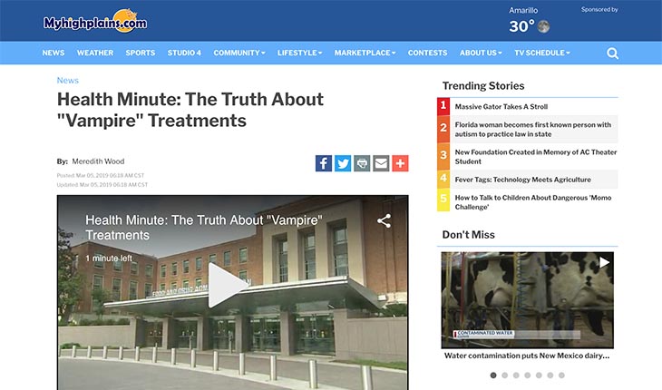 Screenshot of an article - Health Minute: The Truth About "Vampire" Treatments