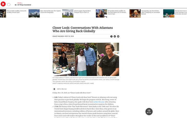 Screenshot of an article - Closer Look: Conversations With Atlantans Who Are Giving Back Globally