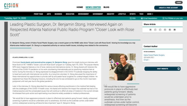 Screenshot of press release