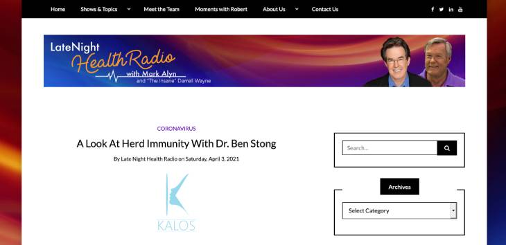 Screenshot of an article titled: A Look At Herd Immunity With Dr. Ben Stong