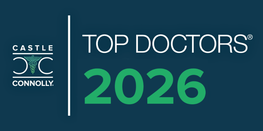 Castle Connolly Top Doctors 2026 logo on a blue background, featuring a caduceus symbol and green text for the year.